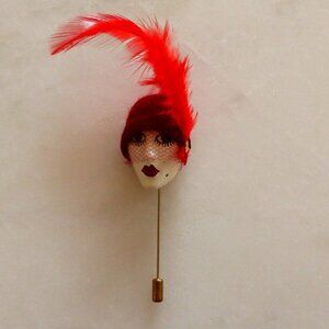 Beautiful Vintage Flapper Stick Pin Brooch 1970s Collectible, Handpainted France